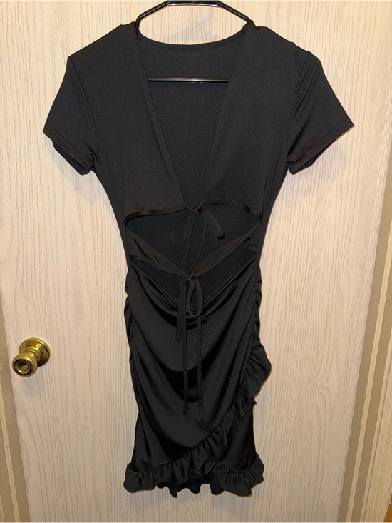 SHEIN Dresses & Skirts - SHEIN Black Short-Sleeve Tie-Front Ruched Mini Dress